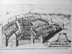 Scharzweiß Zeichnung zum Dorf Westkapelle um 1370